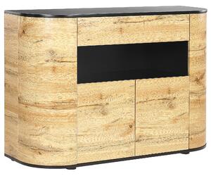 Rustykalna szafka komoda czterodrzwiowa z szufladą jasne drewno z czarnym Jerome Beliani