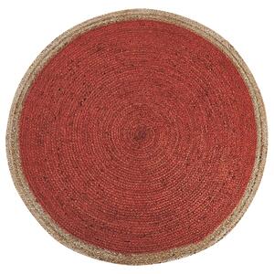 Dywan z juty w stylu boho ręcznie pleciony okrągły 120 cm czerwony Menemen Beliani