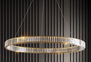 Żyrandol kryształowy, pierścień LED - Kikim Crystal Złoty - ø 80cm