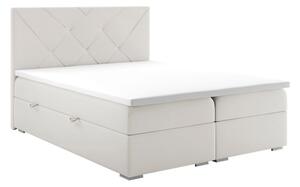 Eleganckie łóżko kontynentalne dwuosobowe z wysokim wezgłowiem - DAVES 120x200 kremowe