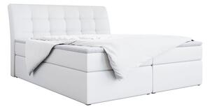 Łóżko 120x200 cm kontynentalne białe z pojemnikiem i wysokim wezgłowiem - DINGO / Madryt 920