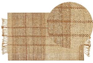 Ręcznie tkany dywan jutowy beżowy 80 x 150 cm frędzle rustykalny styl Karkin Beliani