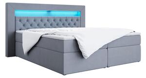 Modne łóżko kontynentalne 140x200 w nowoczesnym stylu do sypialni z oświetlanym zagłowiem - GOLD 6 / Casablanca 20573 - szary