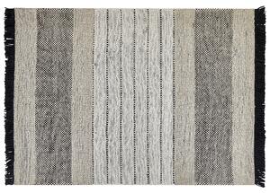 Nowoczesny dywan wełniany ozdobny frędzle 160 x 230 cm beżowo-czarny Yazlik Beliani