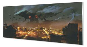 Obraz na szkle Miasto nocą dym potwór