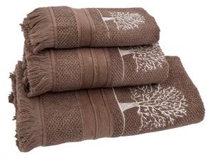 Podarunkowy zestaw ręczników TREE, 3 szt Ciemno brązowy Zestaw (ręcznik 30x50cm, 50x100cm, 70x140cm)