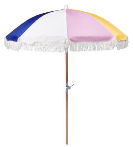 Retro parasol ogrodowy składany z pokrowcem 150 cm drewniany wielokolorowy Mondello Beliani
