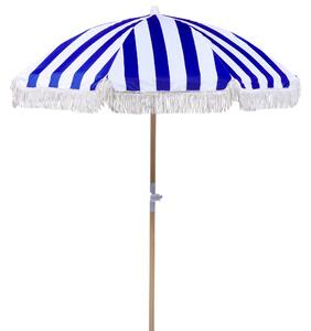 Retro parasol ogrodowy składany z pokrowcem 150 cm drewniany niebieski z białym Mondello Beliani