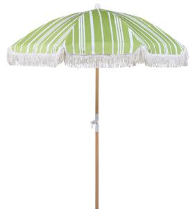 Retro parasol ogrodowy składany z pokrowcem 150 cm drewniany zielony z białym Mondello Beliani