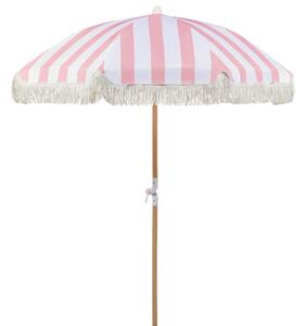 Retro parasol ogrodowy składany z pokrowcem 150 cm drewniany różowy z białym Mondello Beliani