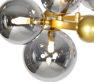 Lampa wisząca Art Deco złota z przydymionym szkłem 12 lamp - David Oswietlenie wewnetrzne