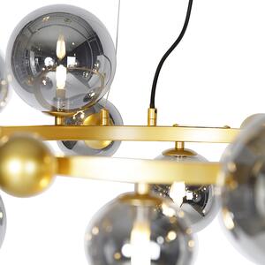 Lampa wisząca Art Deco złota z przydymionym szkłem 12 lamp - David Oswietlenie wewnetrzne