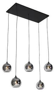 Czarna lampa wisząca w stylu art deco z przydymionym szkłem 5 świateł - Wallace Oswietlenie wewnetrzne