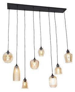 Lampa wisząca Art Deco czarna z bursztynowym szkłem 8 lamp - Hanne Oswietlenie wewnetrzne