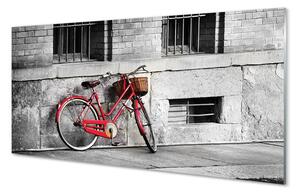 Obraz na szkle Rower czerwony z koszykiem