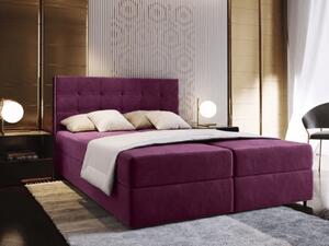 Tapicerowane łóżko kontynentalne GLORIEN 180x200 cm purpurowe Materac: Materac sprężynowy Bonell