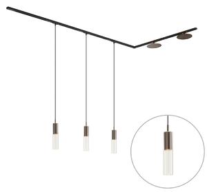 Nowoczesny system szynowy czarny z 3 lampami wiszącymi i 2 lampami sufitowymi brązowy 1-fazowy - Iconic Lloyd Pulley