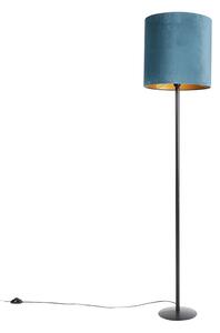 Lampa stojąca z aksamitnym abażurem w kolorze niebieskim z elementami złota 40 cm - Simplo