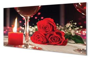 Obraz na szkle Róże świeczka kieliszek