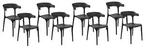Minimalistyczny zestaw 8 krzeseł do ogrodu jadalniane plastik czarne Gubbio Beliani