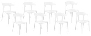Minimalistyczny zestaw 8 krzeseł do ogrodu jadalniane plastik białe Gubbio Beliani