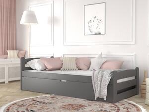 Łóżko młodzieżowe Victor 200x90 szare z materacem i pojemnikiem na pościel