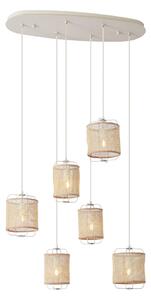Lampa wisząca Japandi beżowa z materiałowymi kloszami 6-punktowa - Yente