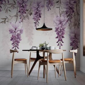 Fototapety Delikatne, duże gałęzie lawendy wiszące na ścianie, imitacja akwareli, Fototapety Kwiaty, w09690 : Uwalls.pl