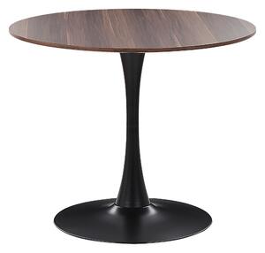 Stół do jadalni ciemne drewno z czarnym industrialny okrągły metal 90 cm Boca Beliani