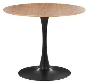 Stół do jadalni jasne drewno z czarnym industrialny okrągły metal 90 cm Boca Beliani