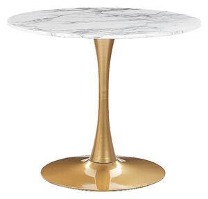 Stół do jadalni biały marmur ze złotym industrialny okrągły metal 90 cm Boca Beliani