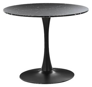 Stół do jadalni czarny marmur z czarnym industrialny okrągły metal 90 cm Boca Beliani