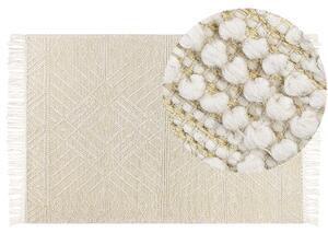 Dywan wełniany ręcznie robiony wzór geometryczny z frędzlami 160 x 230 cm beżowy Mavikent Beliani