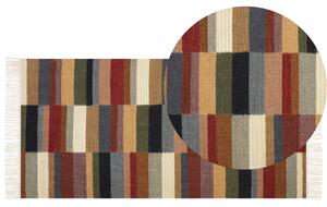Ręcznie wykonany dywan wełniany kilim z frędzlami 80 x 150 cm wielokolorowy Musaler Beliani