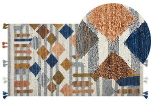 Dywan prostokątny w stylu boho 80 x 150 cm wełniany kilim wielokolorowy Kasakh Beliani