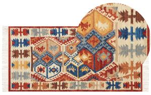 Dywan wełniany kilim ręcznie robiony z frędzlami 80 x 150 cm wielokolorowy Vanashen Beliani
