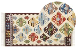 Dywan wełniany kilim ręcznie tkany z frędzlami 80 x 150 cm wielokolorowy Aknalich Beliani