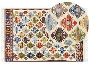 Dywan wełniany kilim ręcznie tkany z frędzlami 200 x 300 cm wielokolorowy Aknalich Beliani