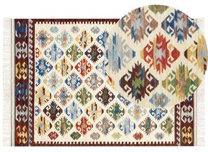 Dywan wełniany kilim ręcznie tkany z frędzlami 160 x 230 cm wielokolorowy Aknalich Beliani