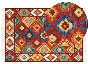 Dywan wełniany kilim ręcznie tkany z frędzlami 160 x 230 cm wielokolorowy Zovuni Beliani