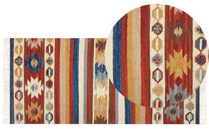 Dywan wełniany kilim ręcznie tkany z frędzlami 80 x 150 cm wielokolorowy Jrarat Beliani