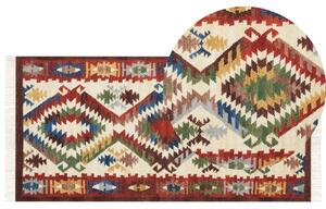 Dywan wełniany kilim ręcznie tkany z frędzlami 80 x 150 cm wielokolorowy Arevik Beliani