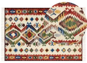 Dywan kilim wełniany ręcznie tkany z frędzlami 160 x 230 cm wielokolorowy Arevik Beliani
