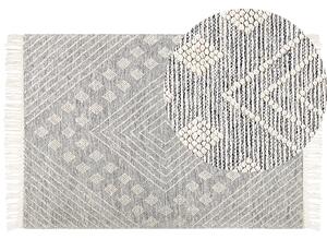 Dywan wełniany z geometrycznym wzorem tkany 160 x 230 cm biało-szary Savur Beliani