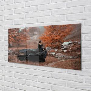 Obraz na szkle Kobieta jesień góry