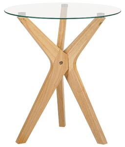 Okrągły stolik pomocniczy boczny do salonu ø 45 cm szkło hartowane jasne drewno kauczukowe Valley Beliani