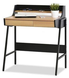 Małe biurko designerskie z szufladami i półką borr czarne + dąb sonoma