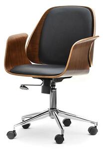 Industrialny fotel biurowy obrotowy enric orzech - czarny z drewna giętego i skóry