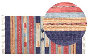 Dywan bawełniany kilim ręcznie tkany dwustronny z frędzlami wzorem 80 x 150 cm wielokolorowy Gandzak Beliani