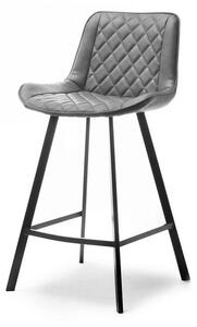 Loftowe Krzesło Barowe Esci Szare Z Przeszywanej Skóry Eko Na Czarnej Nodze